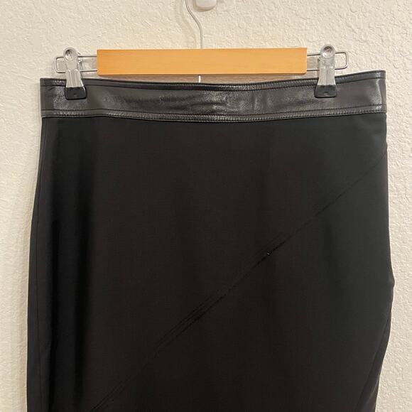 Helmut Lang Twisted Stretch Wool Skirt 6 Midi Grunge Office Siren Leather Waist - Picture 4 of 16
